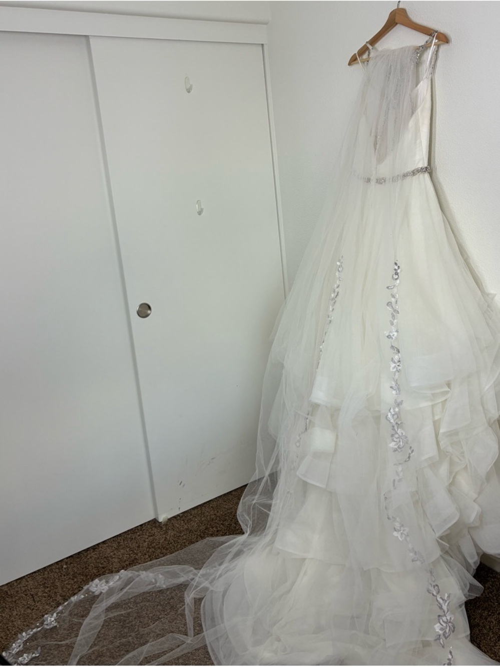 MORI LEE Weadding Dress 2873 Off-White USA 8 Crystal Beaded Tulle Ball Veil - Picture 6 of 17